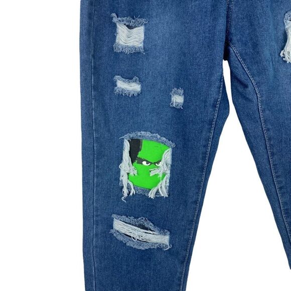 UNBRANDED WOMEN'S Medium Wash High Rise Destroyed Frankenstein Patch Jeans US M - Picture 7 of 11